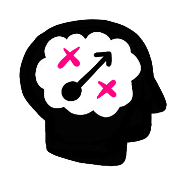 A cross-section of a head showing thoughts about strategy